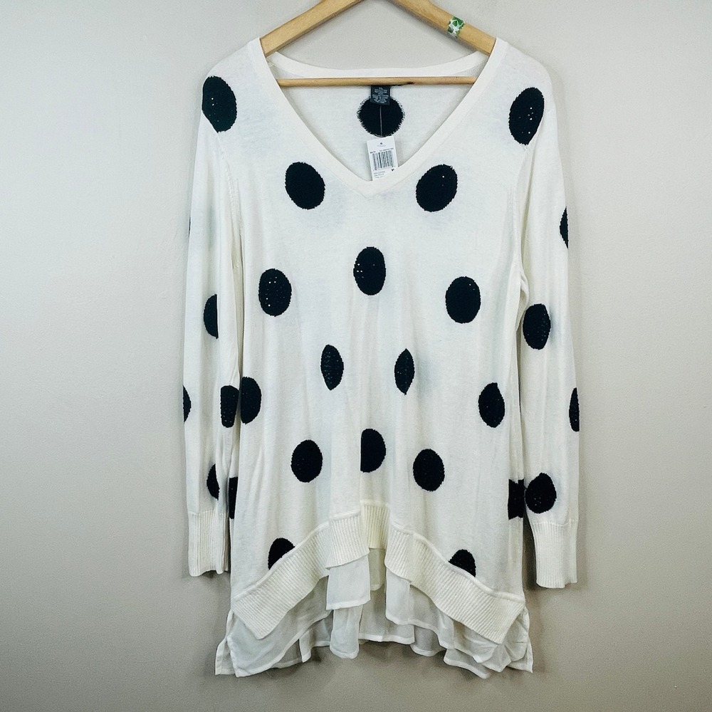 Chelsea & Theodore Beaded Polka Dot Sweater NWT Women XLarge Party Holiday Tunic